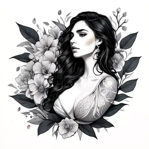 women one line breast tattoo design idea