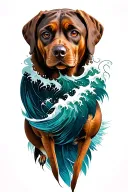 Rhodesian ridgeback ocean waves owlfeathers tattoo design idea