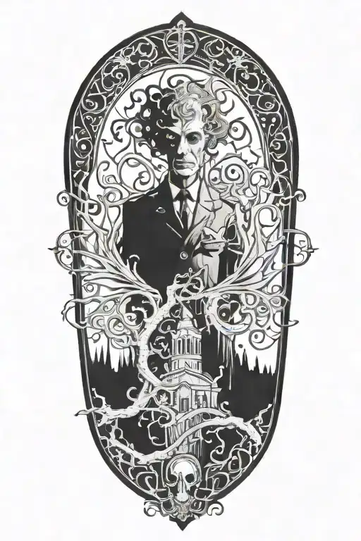 Eldritch Horror movie monster emerging tattoo design idea