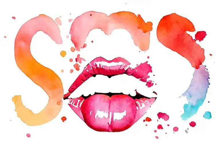 "S.S" seduceful lips with tongue out tattoo design idea