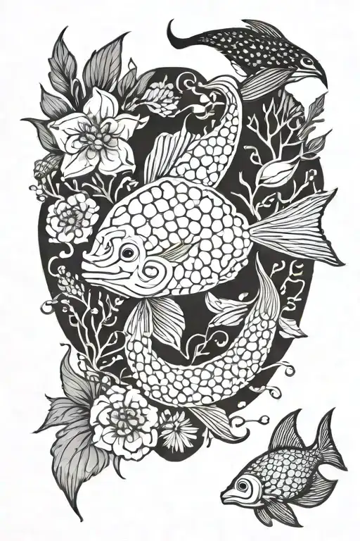 marine life and flowers  tattoo design idea