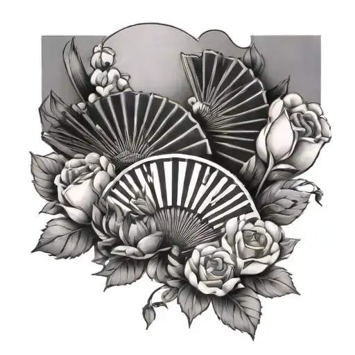 fan with flowers tattoo design idea
