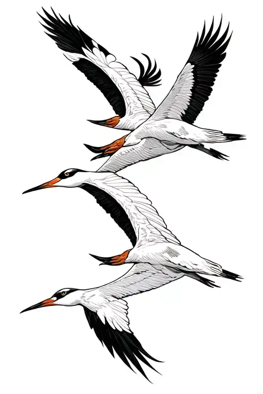two cranes flying tattoo design idea