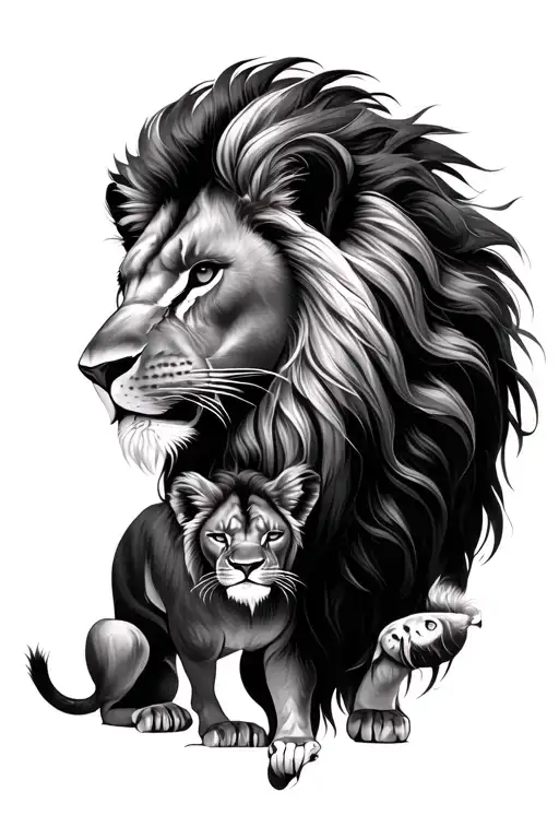 lion and lioness symbolizing strength tattoo design idea