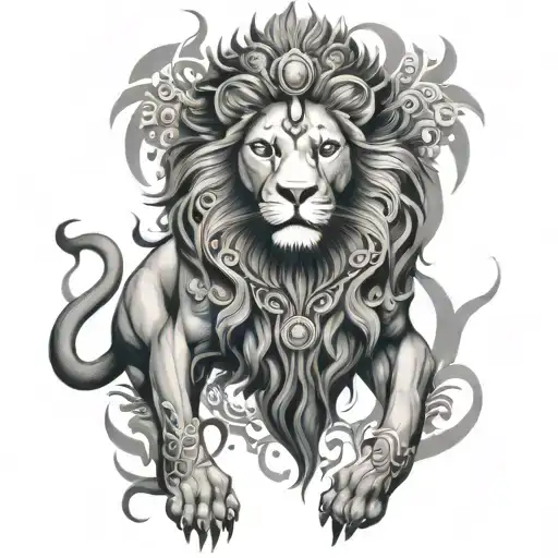 natraj and symmetrical lion surrounded tattoo design idea