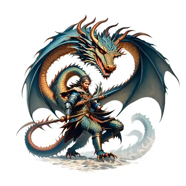 warrior battling a dragon tattoo design idea