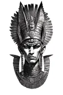 Aztec Warrior With Technology With Egyptian God Anubis, Inka Symbolism, All Seing Eye tattoo design idea