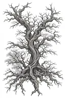 twisted tree with sprawling branches tattoo design idea