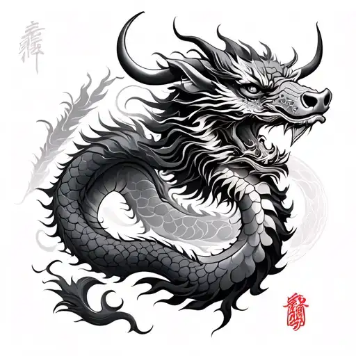 chinese dragon and chinese ox  tattoo design idea