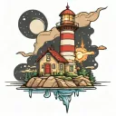 A new-school style tattoo of a lighthouse shining brightly in the night, symbolizing your role as a guiding light for your loved ones tattoo design idea