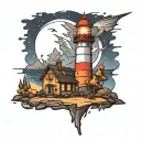 A new-school style tattoo of a lighthouse shining brightly in the night, symbolizing your role as a guiding light for your loved ones tattoo design idea
