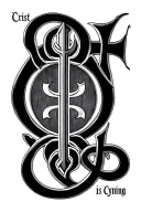 Alpha omega chi Rho with 'Crist is Cyning' in arch form across the top, in Old English font tattoo design idea