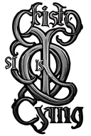 Alpha omega chi Rho with 'Crist is Cyning' in arch form across the top, in Old English font tattoo design idea