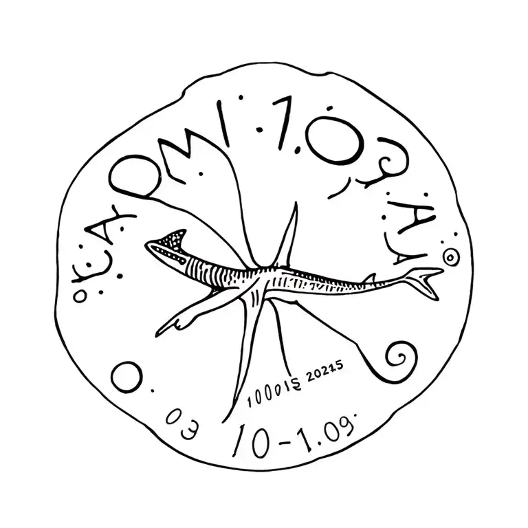"10/11/2025,  Romans 10:9-10" sand dollar, whale shark, seashell tattoo design idea