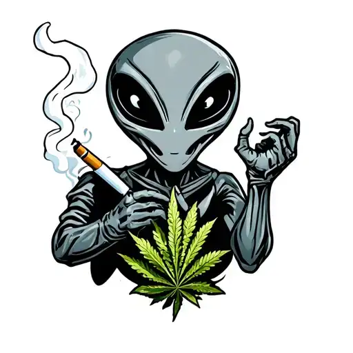 cartoon style Alien smoking a marijuana joint tattoo tattoo design idea