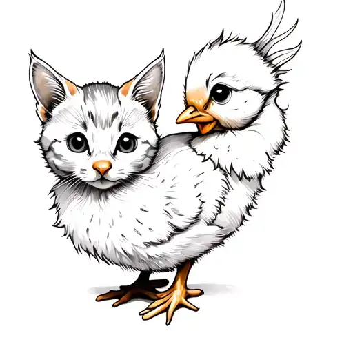 chick and kitten tattoo design idea
