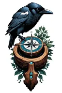 crow, compass, wood carry water Strange mystery tattoo design idea