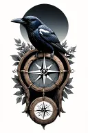 crow, compass, wood carry water Strange mystery tattoo design idea