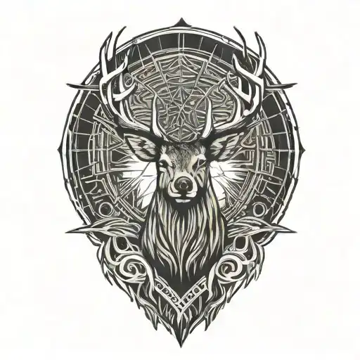 rising sun and deer tattoo design idea