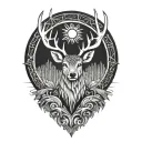 rising sun and deer tattoo design idea