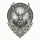 rising sun and deer tattoo design idea