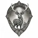rising sun and deer tattoo design idea