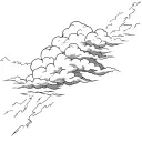 A black and white tattoo design featuring dramatic storm clouds with lightning bolts. Instead of regular raindrops, musi tattoo design idea
