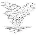 A black and white tattoo design featuring dramatic storm clouds with lightning bolts. Instead of regular raindrops, musi tattoo design idea