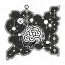 A brain with chemical formulas and economic graphs: tattoo design idea