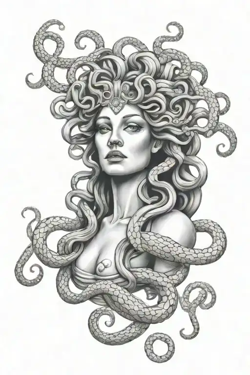 medusa, full body, no shade tattoo design idea