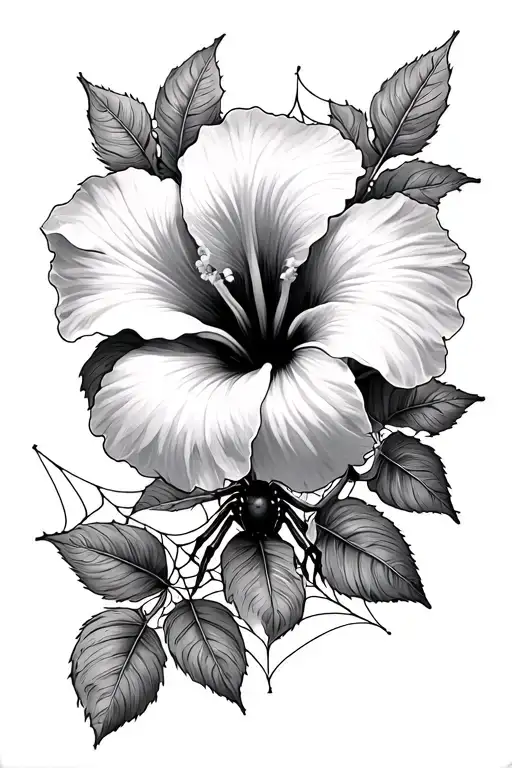 spider web and hibiscus flower tattoo design idea