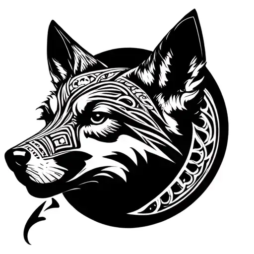coyote head and moon made entirely of intricate design tattoo design idea