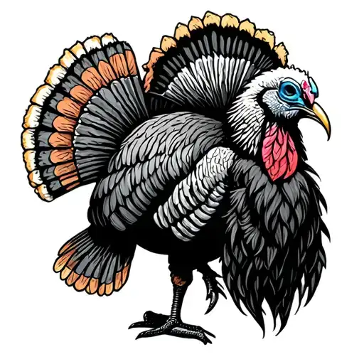 turkey fan mount with beard and spurs tattoo design idea