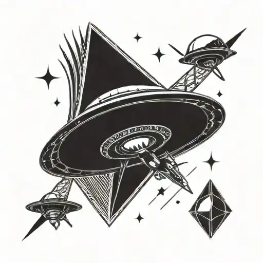 UFO abducting an alien tattoo design idea