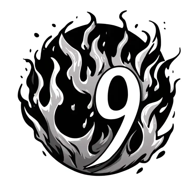 give me the number 9 but on fire and look like a cartoon tattoo design idea