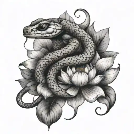 snake, scarab and lotus flower tattoo design idea