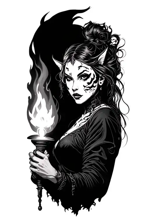 dark evil woman with a tig torch girl tattoo design idea