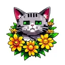 Minecraft cat curled around Minecraft flowers growing tattoo design idea