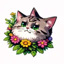 Minecraft cat curled around Minecraft flowers growing tattoo design idea