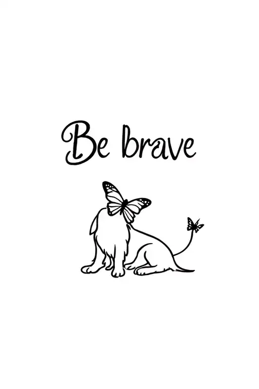 "Be brave" small cocker spaniel with butterfly resting tattoo design idea