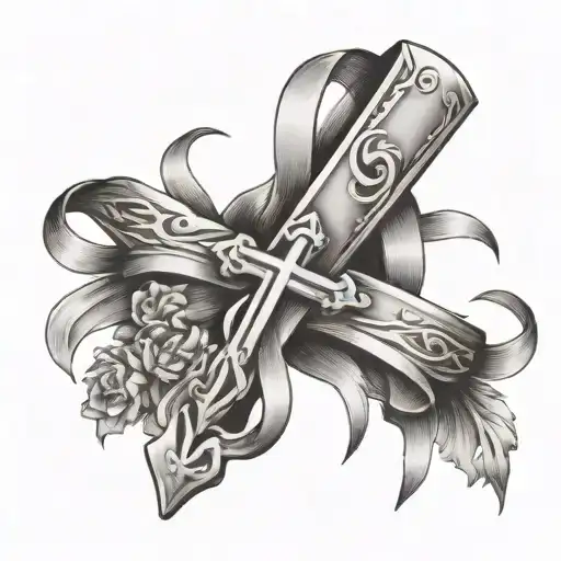 nail cross with lukemia ribbon wrapped tattoo design idea