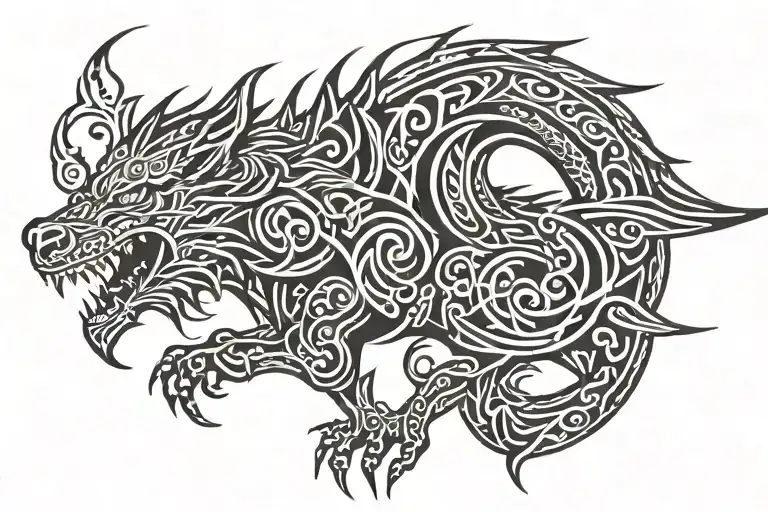 dragon wolf tribal tattoo tattoo design idea