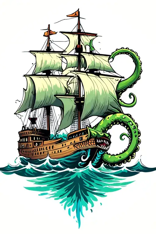 Kraken Sinking Ship tattoo design idea