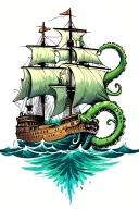 Kraken Sinking Ship tattoo design idea