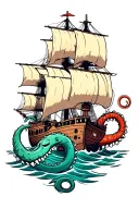 Kraken Sinking Ship tattoo design idea