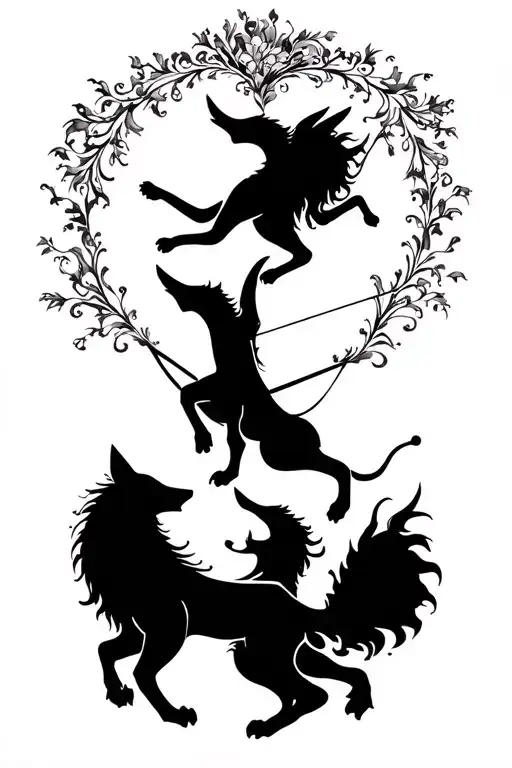fox, lion, and centaur bending a bow tattoo design idea