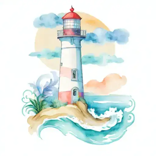 lighthouse and surf tattoo design idea
