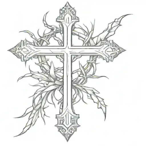 Christian cross with crown of thorns tattoo design idea