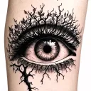 forearm tattoo of a poison tree where the roots go into the eyelashes of an eye on the hand tattoo design idea