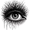 forearm tattoo of a poison tree where the roots go into the eyelashes of an eye on the hand tattoo design idea